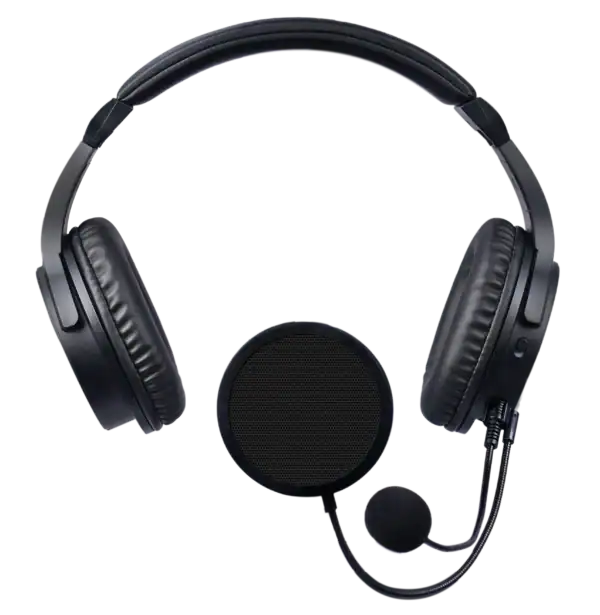 Headphones with microphone for online learning, gaming, and communication, featuring adjustable headband and high-quality ear cushions. Ideal for immersive audio experience.